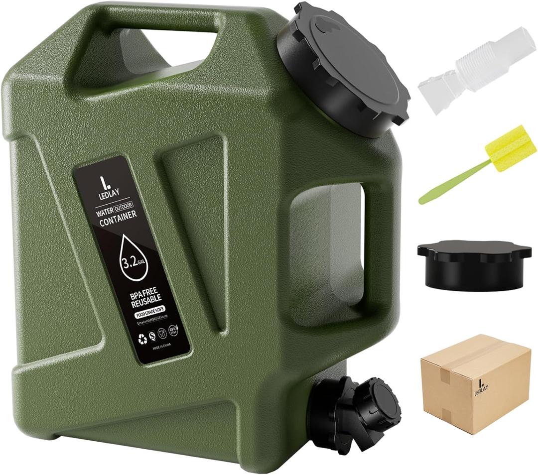 3.2GAL Camping Water Jug, Portable Water Storage Container with Spigot, Leak-Proof Lid & Dual Handles, Outdoor Water Tank for Camping, RV, Emergency Preparedness