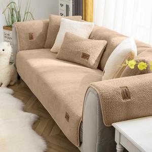 vctops Sherpa Fleece Sofa Couch Covers Super Soft Warm Plush Sectional Couch Cover Luxury Fuzzy Furry Non Slip Sofa Slipcover Furniture Protector (Coffee,36"x94")