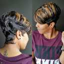 showreal Pixie Cut Wig Human Hair for Women Highlight Brown Short Straight Wigs 100% Real Human Hair Pixie Cut Wig with Bangs Layered Virgin Hair Glueless Natural Short Wig (9149-1B/30)
