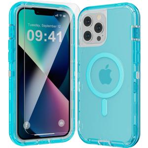 for iPhone 13 Pro Max Case, Fits Magsafe,Heavy Duty Shockproof Protection Phone Cases with Screen Protector*1, Magnetic Transparent Protective Cover for iPhone 13 ProMax 6.7 '', Blue