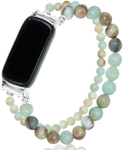 C&L Accessories Bracelets Compatible with Fitbit Luxe Bands for Women Beaded Wristband Adjustable Gemstone Replacement Straps for Fitbit Luxe