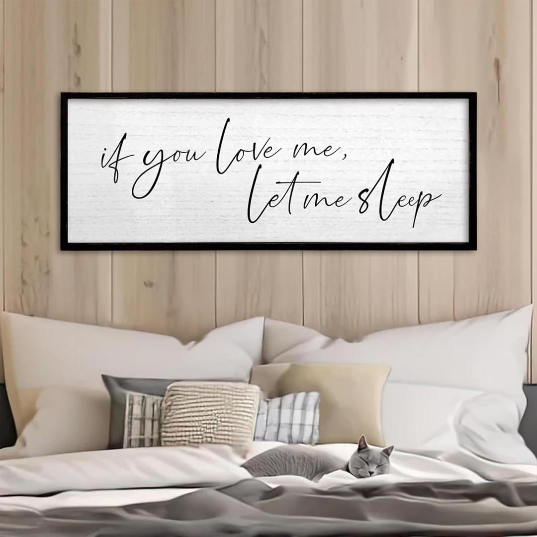 TQianJiang Master Bedroom Above Bed Wall Decor Art Funny Sleep Quote 32"12" If You Love Me Let Me Sleep Sign Large Rustic Farmhouse Wood Framed for Couples Over Bed Wall Hanging (Black)