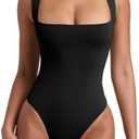 REORIA Butsmooth® Women’s Sexy Sleeveless Square Neck Double Lined Basic Bodysuit Tank Tops Size M
