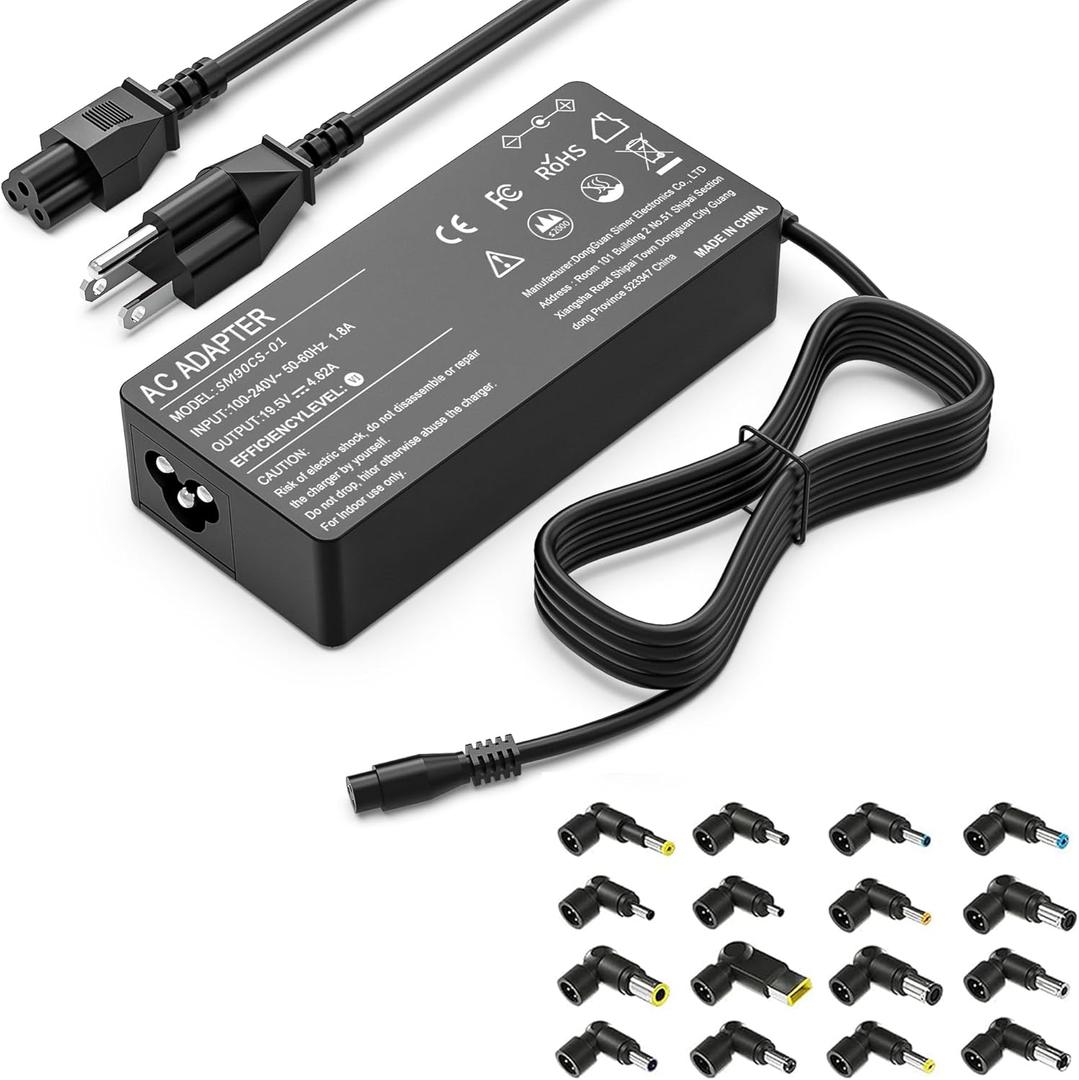 90W Universal Laptop Charger Adapter Replacement for HP Dell Acer Asus Lenovo Toshiba Samsung Sony Google MacBook Fujitsu Gateway Notebook Ultrabook Chromebook Power Supply Cord with 16 Tips