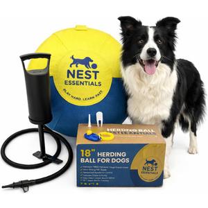 Herding Ball for Dogs 18 Durable Training Dog Toy for Medium & Large Dogs | Dog Ball Includes Clicker + Pump | Blue & Yellow | Tough 1680D Fabric | for Active Breeds
