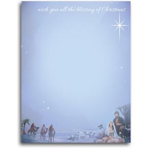 100 PCS Nativity Scene Letterhead Birth of Jesus Christmas Border Computer Paper Santa Stationery paper for Note Letters to Santa Holiday Printer Paper Invitations Office School 8.5 x 11 In