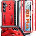 FNTCASE for Samsung Galaxy S26+ Plus Case: with Kickstand | 2 Front Frames | Built-in Screen Protector Military Grade Drop Proof Protection Rugged Protective Phone Case for S26 Plus 6.7 Inch Red