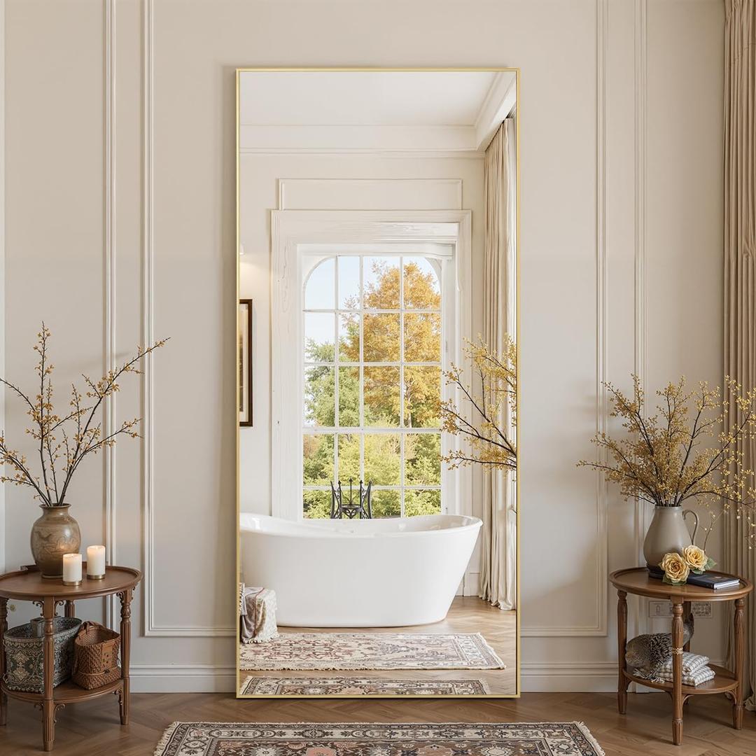Anpark Gold Rectangle Oversized Mirror Full Length with Stand 26" x 71" Large Full Body Dressing Standing Floor Mirror for Bedroom Wall Mounted Mirror for Living Room Home Decor
