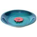 Voltogar Ceramic Bird Bath for Outside, Bird Bath Bowl with Vintage Decoration for Garden & Patio, Ground, Deck, Balcony Yard Lawn Decor Blue Bird Drinker Plate - Red Flower, 12.25"