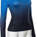 Hafailia Long Sleeve Shirts for Women - Casual Y2K Basic Tops Crewneck Slim Fit Tshirt Tees Blue Black XS