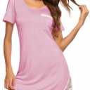 Ekouaer Nightgowns for Women Sexy Sleepshirts V Neck Short Sleeve Sleepwear Lace Trim Soft Night Shirts S-2XL (XXL)