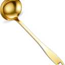 304 Stainless Steel Metal Ladle, Gold Soup Ladle Large Serving Spoon with 11.6" Handle for Cooking Stirring, Dishwasher Safe