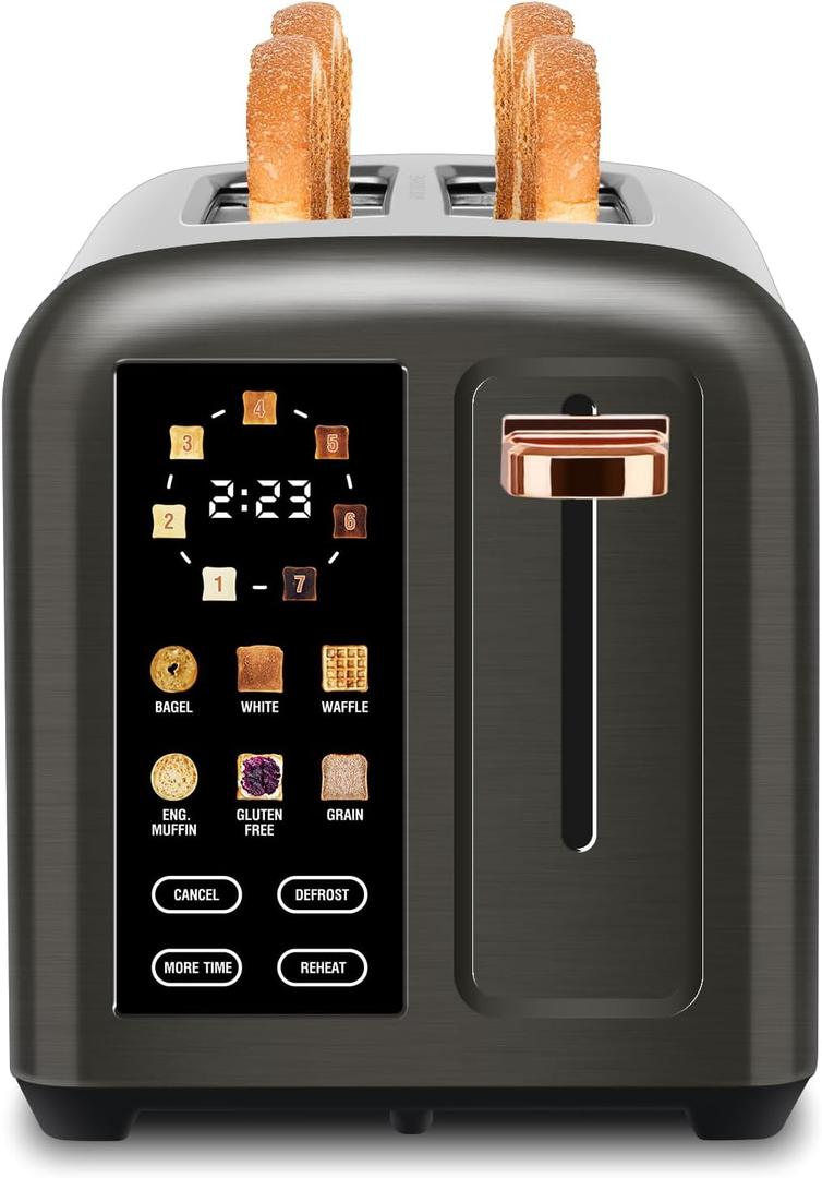 SEEDEEM Toaster 2 Slice with Touch Screen, Faster Heating Speed, 7 Shade Setting, 6 Bread Type, 1.5Wide Slots Toaster, Removable Crumb Tray, 1350W, Dark Metallic
