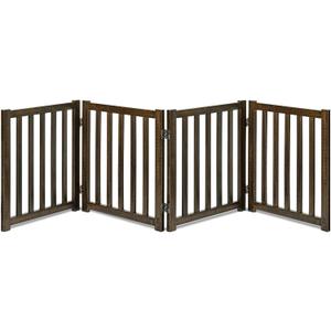 LZRS 4-Panel Wooden Free Standing Foldable Dog Gate Indoor  24" High, Extra Wide Step-Over Safety Pet Gate for Doorways, Stairs, Hallways, Large Spaces & Playpen for Puppies Indoor Use, Walnut