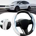 Canvcle Steering Wheel Cover for Telsa Model 3/Y 2016-2025 2026 Highland/Juniper Accessories Carbon Fiber Steering Wheel Cover Protector Non-Slip, Comfortable, Breathable, Model 3/Y Accessories, White