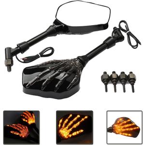 Heart Horse Motorcycle Mirrors Rear View Mirrors, Electric bright Skull Skeleton Hand Rearview Mirror, Suitable for Most Motorcycles with a Diameter of 8 mm 10 mm