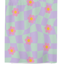 Sage Green Purple Wavy Checkered Boho Shower Curtain, Checkerboard Daisy Flower Shower Curtain, Danish Pastel Y2K Decor, Funky 90s Bathroom