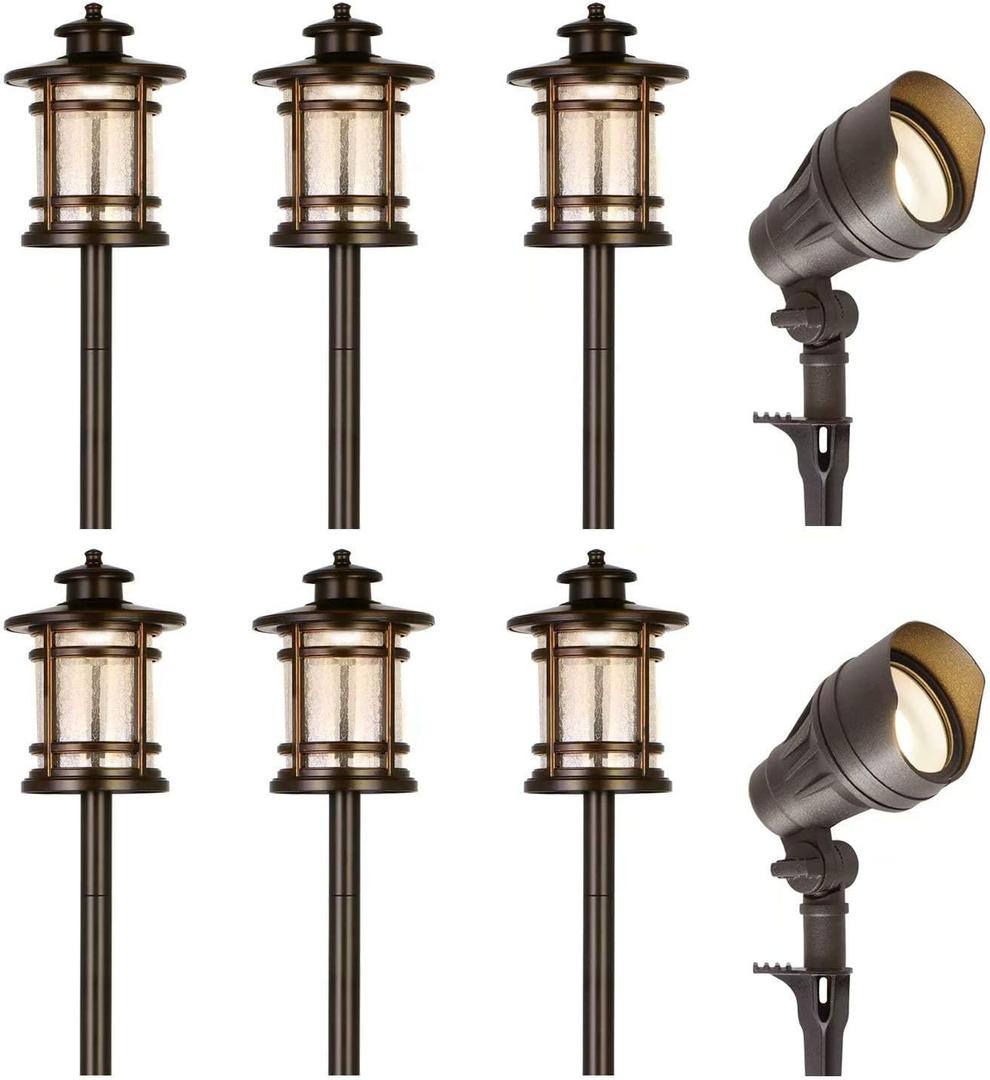 hykolity 8 Pack Low Voltage LED Landscape Kits, 12V-15V Pathway Flood Light Kits, 10W 390LM and 3.4W 155LM Wired for Outdoor Yard Lawn, Die-cast Aluminum, 50W and 30W Equivalent