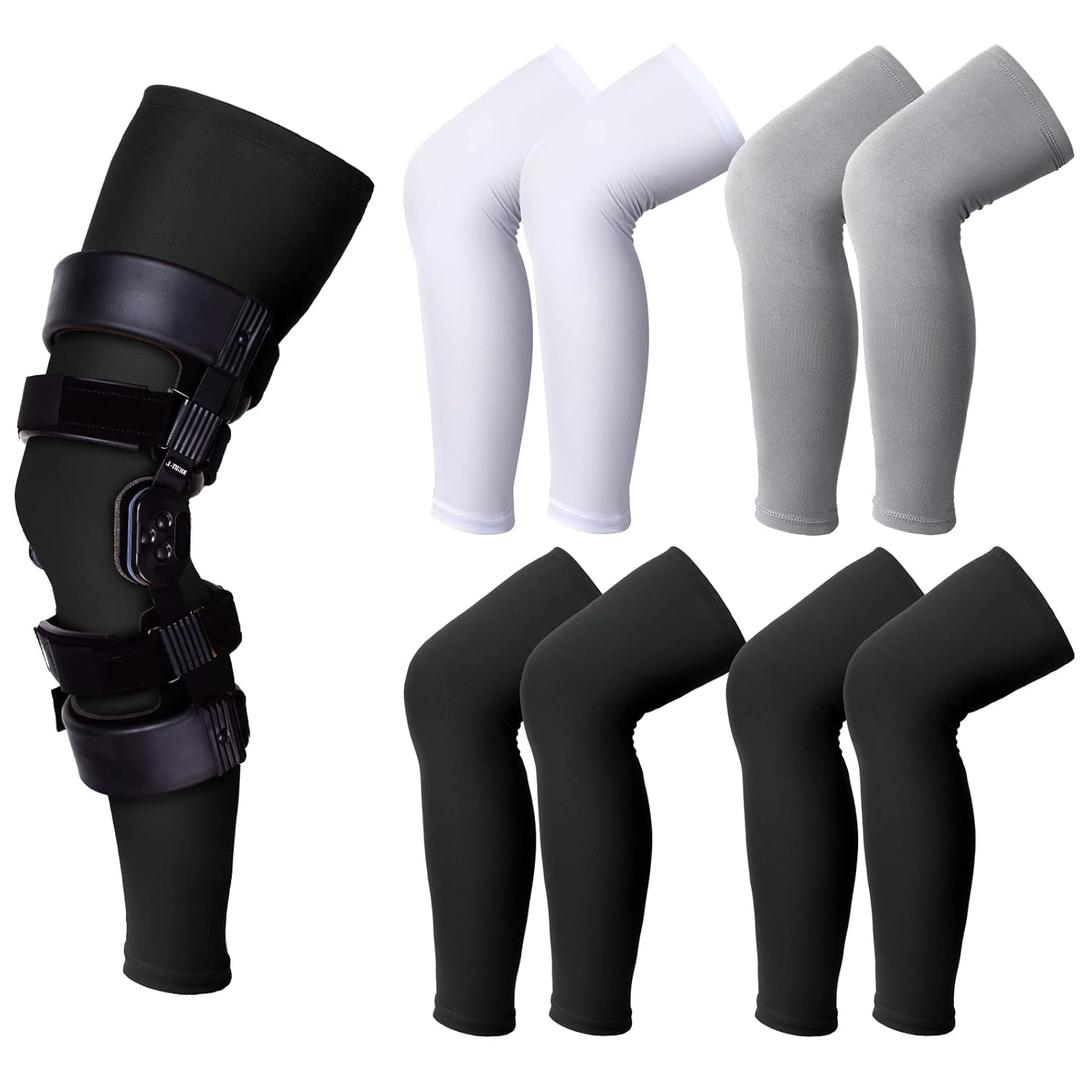 Sosation 8 Pcs Knee Brace Undersleeve Knee Sleeve for Under Brace Closed Patella Compression Breathable Leg Sleeves for Men Women Thigh Shin Support for Sports Protector(Medium)
