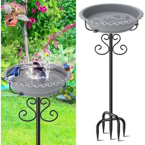 Bird Bath for Outside,Vintage Freestanding Birdbath & Birdfeeder, 40In Bird Baths Feeder with Detachable Plastic Bowl for Garden Patio Yard Lawn Decor, Upgraded 5-Pronged Base (Grey)