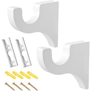 Briwooody 2 Pack Wooden Curtain Rod Brackets Curtain Rod Holder Wood Brackets Classics 3 1/2" Return Bracket for 2" Pole (White)