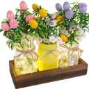 DR.DUDU Easter Decorations for Home, Easter Table Centerpiece with Egg Picks in Glass Vases, Wood Tray & Led Lights with Timer, Spring Decor for Home, Set of 3