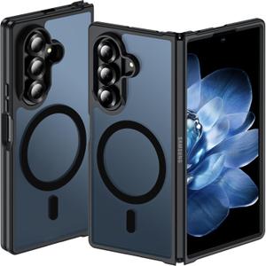 Hensinple for Samsung Galaxy Z Fold 6 Case Magnetic, Z Fold6 Case [Compatible with MagSafe][Slim Fit], Magnetic Charing Translucent Matte Back Shockproof Phone Case for Z Fold 6, Black