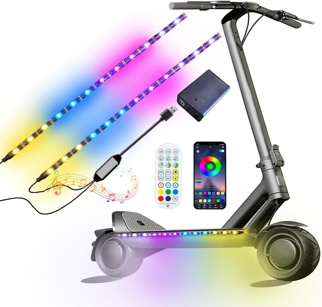 2 Strip Electric LED Bicycle Scooter Lights Night Cycling Colorful Lamp Waterproof Safety Skateboard Scooter Lights (50cm/Multicolor)