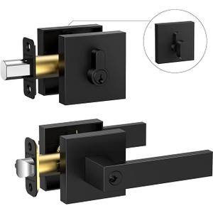 TICONN Matte Black Door Handle Heavy Duty, Reversible Square Door Lever for Bedroom, Bathroom, Rooms (Deadbolt with Keyed Entry - Not keyed Alike, 1 Pack)