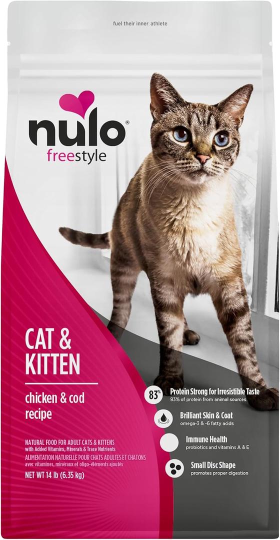 Nulo Freestyle Cat & Kitten Dry Food - Chicken & Cod Recipe, High Protein Grain Free Cat Food, Natural Kibble with Probiotics & Omega Fatty Acids, 14lb Bag (EXP 12/17/27)