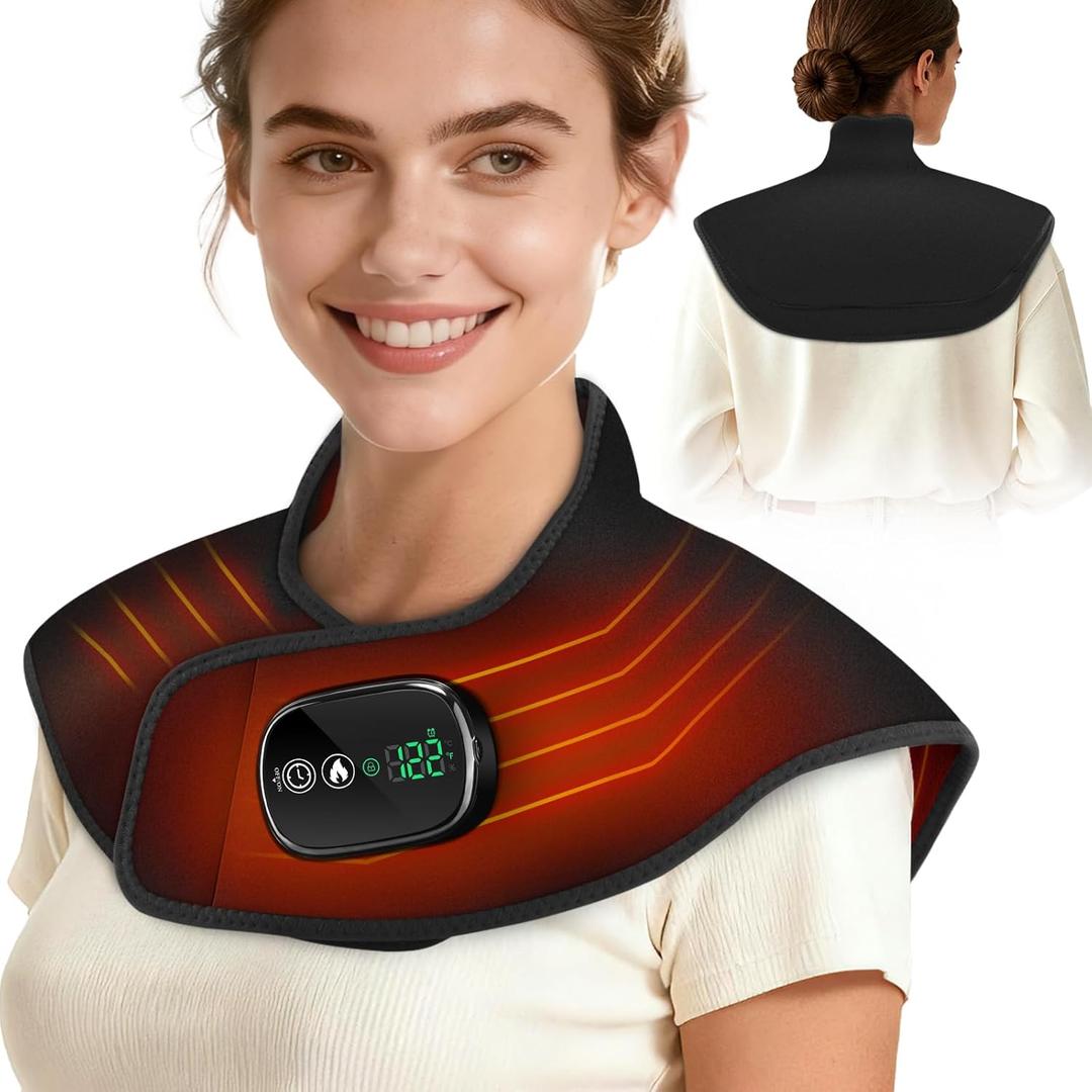 Weighted Heating Pad for Neck Shoulder Pain Relief, Cordless Electric Neck Shoulder Back Heating Pad Wrap 4 Heat Options & 5 Auto Timer Mode-Christmas Gifts for Mom Women