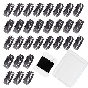 30 Pcs 32mm 6-Teeth U-Shape Wig Clips for Clip-in Hair Extensions, with DIY Needle and Thread Kit  Snap Hair Clips for Hair Extensions Clip-ins (Black)