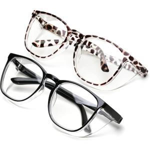 JOO'RTI Anti-Fog Safety Goggles Anti-Blue Light Saftey Glasses Anti-Dust Protective Eyewear for Women and Men (2packs(demi & Black))