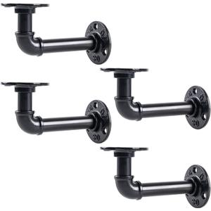 Industrial Pipe Shelf Brackets for 8 10 12 14 inches Board, Iron L Pipe Floating Shelves, Heavy Duty Metal Shelving Brackets -4 Pack Black