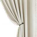 Treatmentex Pompom Blackout Window Curtain Panels Natural Ivory Full Blackout Curtains for Bedroom Basement Small Windows 52" W x 45" L 2 Panels Rod Pocket