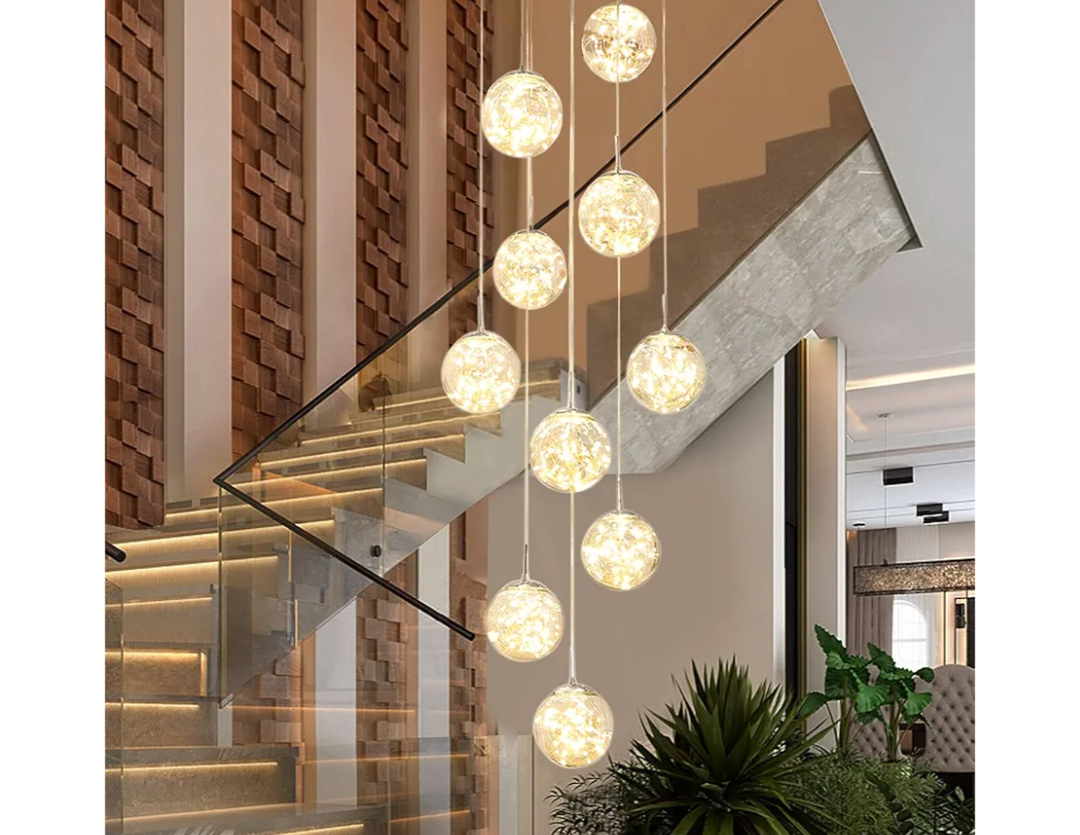 10-Light LED Staircase Chandelier Crystal Ceiling Lights Large Chandeliers for High Ceilings, Entryway Modern Lighting Fixture Villas and Stairs, Adjustable Length 16" W x79H，50W