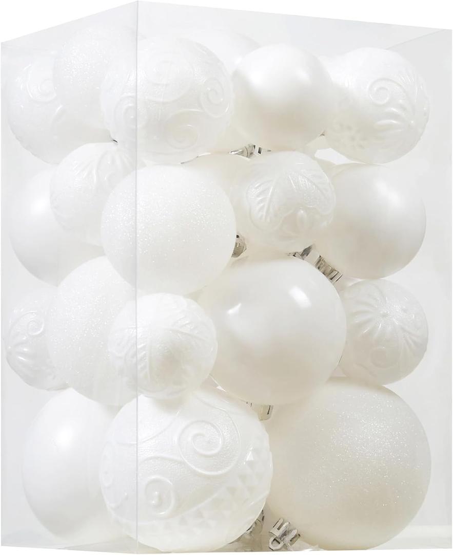 Christmas Ball Ornaments - 30pcs Shatterproof Christmas Ornaments Set Plastic Hanging Christmas Decorations for Xmas Tree Holiday Party Decor, 6 Styles in 4 Sizes (White)