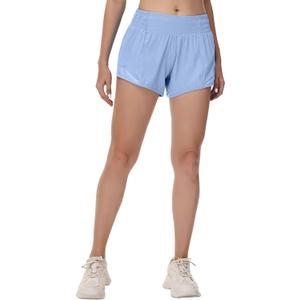MCEDAR Women's Running Shorts High Waisted Lined 4"Lightweight Active Workout Quick Dry Gym Athletic Sports Short Zip Pocket (Blue, XS)