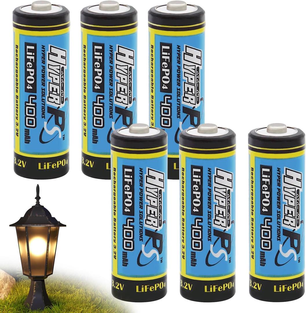 (6-Pack) 3.2V LiFePo4 14430 (14 x 43mm) 400mAh Rechargeable Battery for Solar Panel Light, Tooth Brush, Shaver, Flashlight