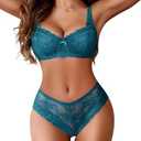 Avidlove Women's Lingerie Set Lace Bra and Panty Sets 2 Piece Lace Babydoll Outfits Blue Green, XXL