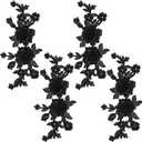 4 Pcs Black Embroidered Floral Appliques Embroidered on Patch Rose Sew on Patches for Jeans Sweater Hats Shoes Bags DIY Sewing Crafts