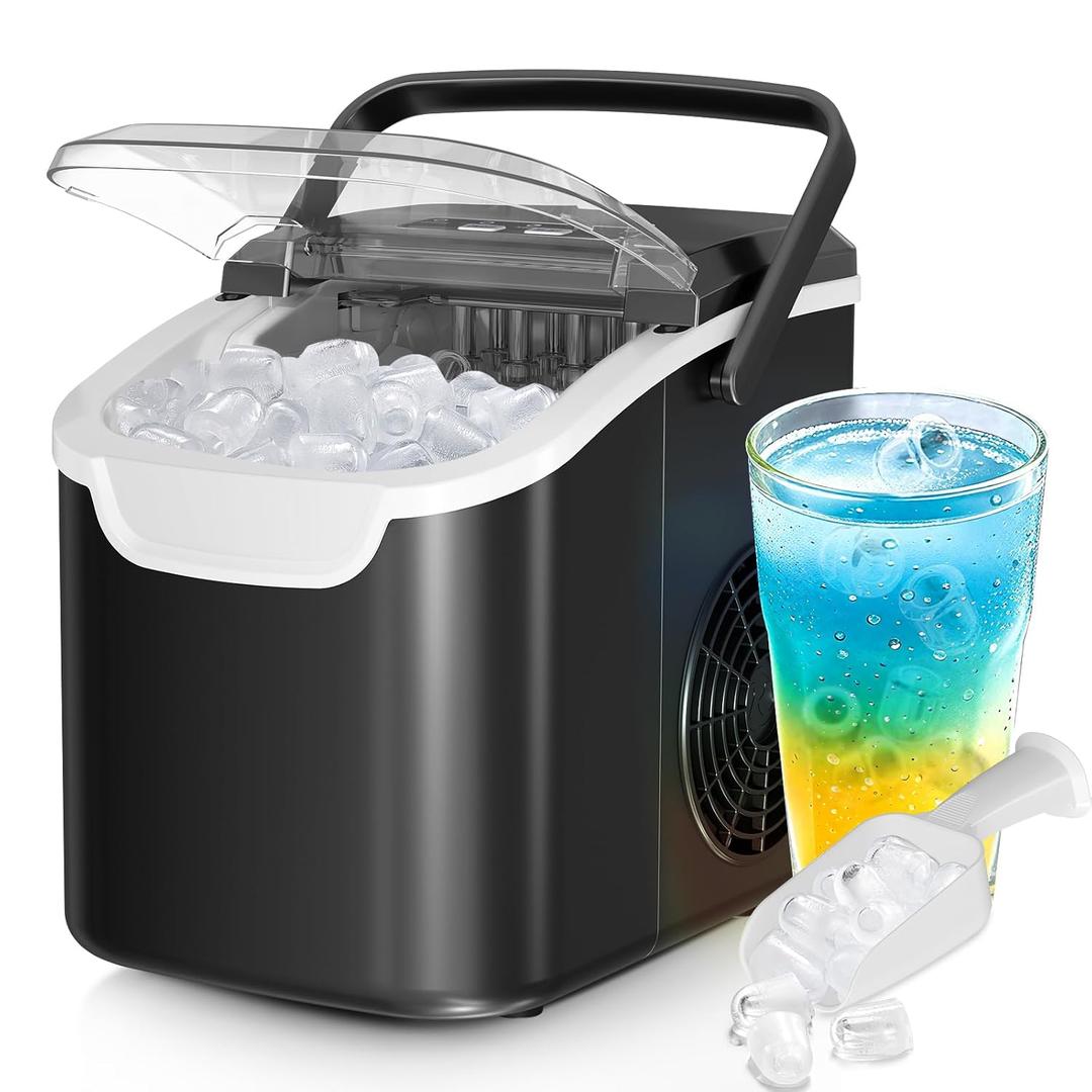 Countertop Ice Maker Machine  8 Bullet Ice in 6 Mins, 26lbs/24Hrs Output  Self-Cleaning Portable Design with Selectable Ice Size & Touch Display for Home/Office/Bar (Pure Black)