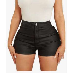 hibshaby Faux Leather Shorts for Women Sexy High Waist Black Pu Leather Shorts L