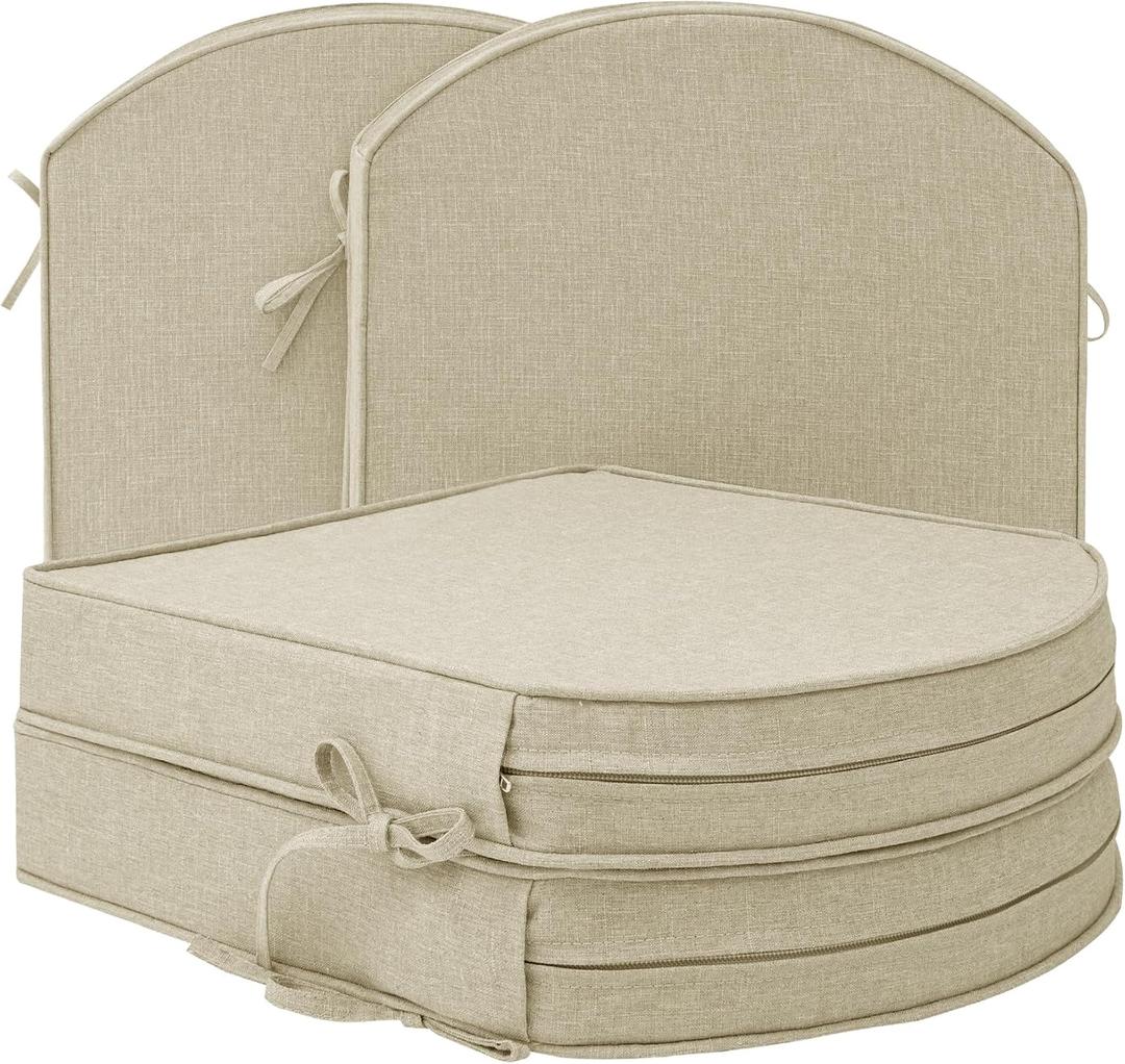 Outdoor Chair Cushions, D Shaped, Set of 4, 18.5 x 16 Inch, Beige | Fade-Resistant, Water-Resistant, Patio Furniture Seat Chair Pads Replacement, Non-Slip Bottom with Ties, Removable Cover, Beige, 18.5" x 16" 4 Pack