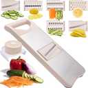 6-Blade Mandoline Slicer with Slide-On Hand Guard - Vegetable Slicer, Potato/Onion/Garlic Slicer, Kitchen Grater(Multi-Color) (Beige, 6-in-1)
