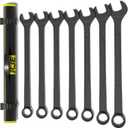 KJE 7-Piece SAE Black-Oxide Jumbo Combination Wrench Set, Open-End large Wrench, big Wrench Set, SAE Sizes 1-5/16" - 2" for Large Vehicles
