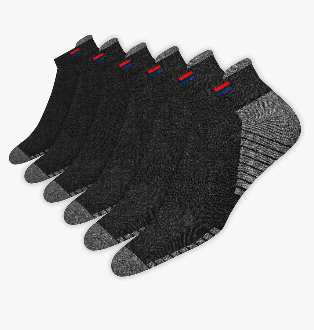Men's Low Cut Athletic Cotton Cushion Ankle Socks with Sports Tab, Pack of 6 Size L