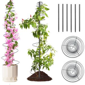 2 Pack Spiral Metal Garden Trellis for Climbing Plants Outdoor Indoor - 44" Adjustable Plant Support Tower with Center Pole, for Outdoor Garden, Raised Bed, Backyard, House Flower Pots & Planters
