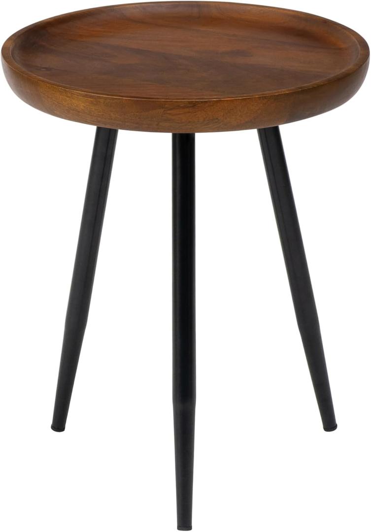 MH London Lydia Round Small End Table & Side Table Solid Wood, Walnut top with Black Metal Legs, Nightstand, 15.75"x15.75"x18"