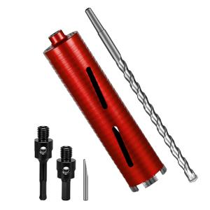 SALI Diamond Core Drill Bits 2 1/2" Diameter 10"/254mm Drilling Depth 5/8-11" Thread Core Bit Turbo Laser-Welded Segments for Cured Concrete with Brick Block Masonry with Two AdaptersRed